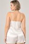 Women's Ecru Plus Size Lace Detailed Satin Shorts Pajama Set - 3