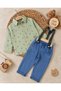 Lycra Jeans with Suspender Belt, Muslin Fabric Anchor Printed Shirt, 3-Piece Baby Boy and Child Set