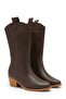 Matte Leather Embroidered Zipper Detailed Western Cowboy Boots Light Brown - 2