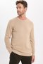 Men's Slim Fit Crew Neck Honeycomb Print Cream Knitwear Sweater - 6