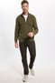 Men's Standard Fit Regular Cut Patterned Half Turtleneck Zipper Open Khaki Color Cardigan - 2