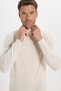 Men's Full Turtleneck Front Patterned Cream Color Knitwear Sweater - 7