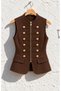 Zipper Button Detailed Women's Stand-Up Collar Sleeveless Fitted Waist Stylish Vest Blouse Frw002 - 4