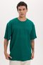 Unisex Oversize Wide Cut 100% Cotton Soft Textured Basic Crew Neck Green T-Shirt - 4