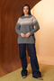 Women's crew neck geometric jacquard jazz yarn knit sweater 8435 grey - 6