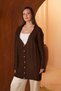 Women's v-neck knit cardigan with textured stripes and a slightly ruffled hem - 8434 brown - 3