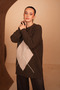 Women's crew neck diamond pattern oversized jazz yarn knit sweater 8437 brown - 3