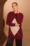 Women's Crew Neck Diamond Patterned Oversize Jazz Yarn Knitwear Sweater 8437 Claret Red - 3