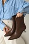 Kiss Pointed Toe Kitten Heel Zippered Women's Boots Bootie Bitter Brown Matte Leather
