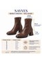 Women's Brown Zippered Stylish High Heel Boots with Blunt Toe (7 cm) - 2