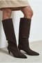 Women's Brown Suede Front-Stitched Wide-Toe Boots Un001-0921 - 4