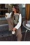 Women's 100% Cotton Contrast Khaki-Ecru Raglan Sleeve Crew Neck Oversize T-Shirt - 5