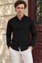 Black Slimfit Cotton Oxfort Lycra Collar Buttoned Long Sleeve Men's Shirt G490