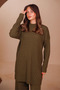 Women's Embossed Geometric Knitted Patterned Hijab 2-Piece Knitwear Set 8567 Khaki - 4