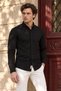 Black Slimfit Cotton Oxfort Lycra Collar Buttoned Long Sleeve Men's Shirt G490 - 3