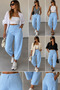 Baby Blue High Waist Carrot Cut Ankle Length Fabric Trousers Office Stylish Casual Trousers - 5