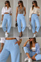 Baby Blue High Waist Carrot Cut Ankle Length Fabric Trousers Office Stylish Casual Trousers - 2