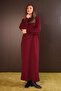 Women's Openwork Balloon Sleeve Detailed Long Knitwear Dress 8421 Claret Red - 5