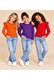 Girl's 3-Piece Long Sleeve Ribbed Badi Set - Orange Purple Red - Soft with Ruffle Detail
