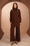 Women's Vertical Ribbed High Collar 2-Piece Hijab Knitwear Set 8615 Brown