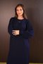 Women's Openwork Balloon Sleeve Detailed Long Knitwear Dress 8421 Navy Blue - 2