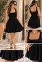 Black Fitted Molded Ballerina Dress with Ruffles at Hem Sleeveless Mini Casual Summer Stylish Dress - 2