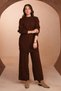 Women's Oversize Hair Braid Patterned Pants Hijab Knitwear Set 1135 Brown - 6
