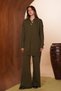 Women's Polo Collar Hair Braided Textured 2-Piece Hijab Knitwear Set 8568 Khaki - 7