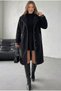 Women's Lined Pocketed Plush Winter Coat with Leather Details - 6