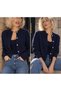 Women's Clothing New Season Navy Blue Color Athlete - Cardigan Knitwear 2 Piece Set with Button Closure - 2