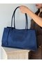 Women's Navy Blue Eda Model Suede Large Bag - 2