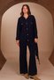 Women's Polo Collar Gold Buttoned Waist Belted 2-Piece Knitwear Hijab Set 8410 Navy Blue - 7