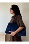 Women's Navy Blue Eda Model Suede Large Bag - 4