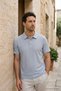 Men's Self-Striped Comfortable Blue Polo Collar T-Shirt - 4