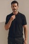Men's Comfort Short Sleeve Black Knitwear Polo Neck T-Shirt - 3