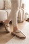 Women's Cream Fur House Slippers with Stitching Detail - 2