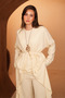 Women's Knitwear Fabric Belted Basic 3-Piece Abaya Set 8617 Ecru - 4