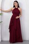 Halter Neck Skirt with Ruffle Shawl Detail Chiffon Dress Eli̇6110 - 6