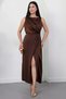 Square Neck Ruched Waist Slit Dress YZC25Y223 - 4