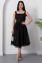Square Neck Sequined Lace Dress with Gloplu Bal165 - 4