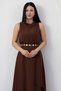 Crew Neck Chain Belted Crepe Dress Grs3992 - 2