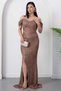 فستان سهرة بفتحة رقبة مزدوجة وفتحة جانبية 41070 - 4