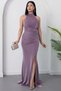 Halter Neck Slit Glitter Dress Drp0013