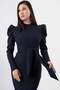 Long Sleeve Stand Collar Tied Crepe Dress Grs3570 - 2