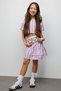 Lilac Striped Short Sleeve Girls' Crop Skirt Two-Piece Set - Cora - 3