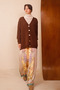 Women's V-Neck Bronze Buttoned Bearded Knitwear Cardigan 1142 Brown - 5