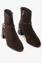Brown Suede Genuine Leather Buckle Thick Heeled Women's Boots