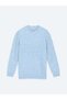 Blue Crew Neck Jacquard Wool Blend Knit Sweater - 6