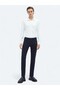 Navy Blue Woven Slim Fit Casual Cotton Blend Trousers