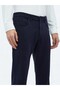 Navy Blue Woven Slim Fit Casual Cotton Blend Trousers - 3